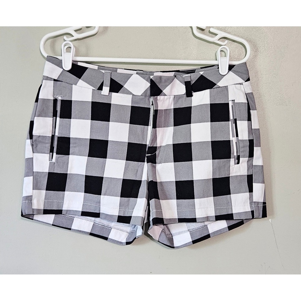 ANA A New Approach Black White Buffalo Check Twill Shorts Womens Size 8 Plaid - Picture 2 of 7